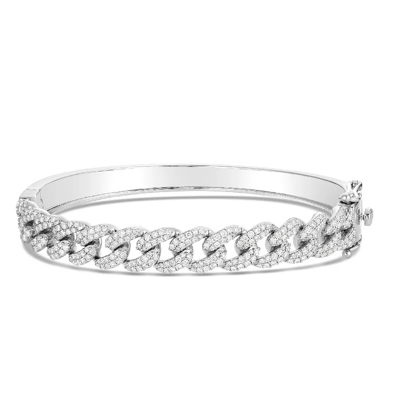 Bangles With Inspirational Quotes-10K White Gold 2.0ct Prong set Diamond Cuban Bangle Bracelet