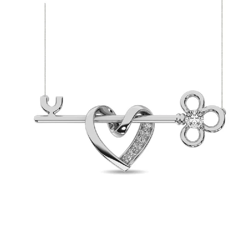 Elegant Pearl Chain Necklaces For Wedding Style-Diamond 1/20 ct tw Heart and Key Necklace in Sterling Silver