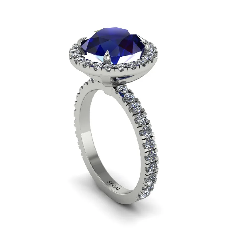 Trendy Gold Wedding Rings For Brides-Round Cut Sapphire Halo Engagement Ring - Charleigh No. 15