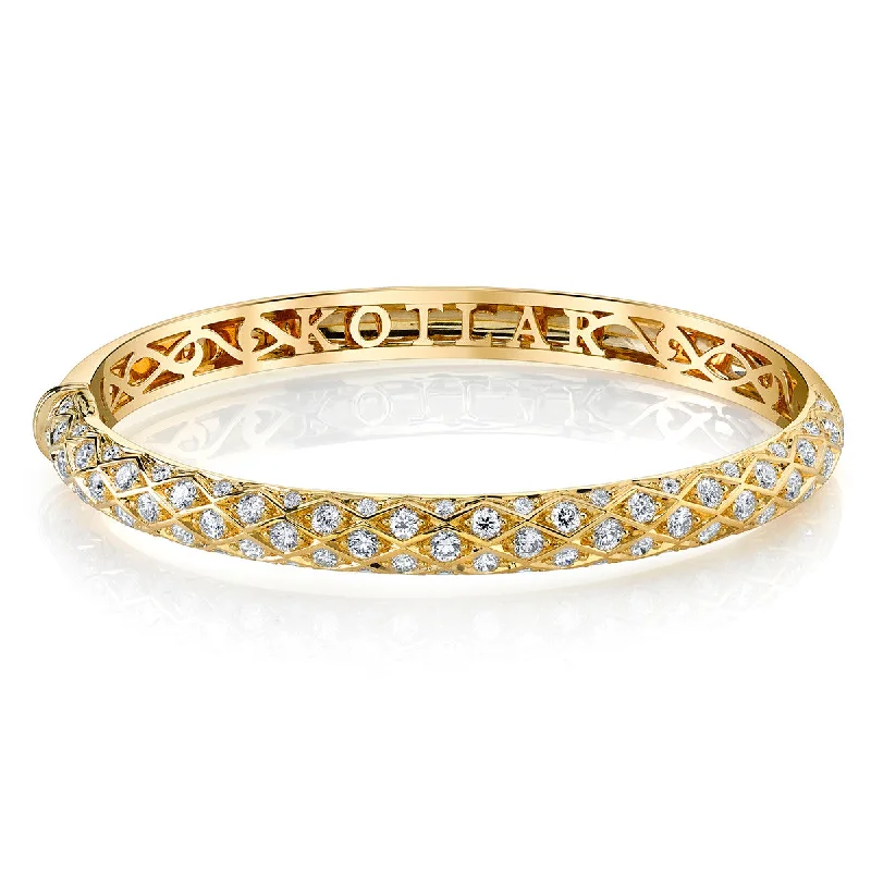 Bangles For Outdoor Events-Artisan Pave Diamond Criss Cross 5-Row Bangle Bracelet in 18K Yellow Gold