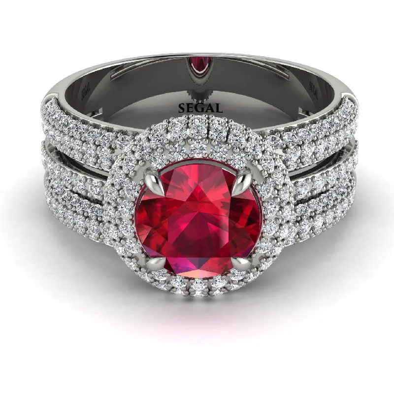 Custom Gemstone Engagement Rings For Brides-Ruby Halo Luxury Pave Engagement Ring - Sierra No. 12