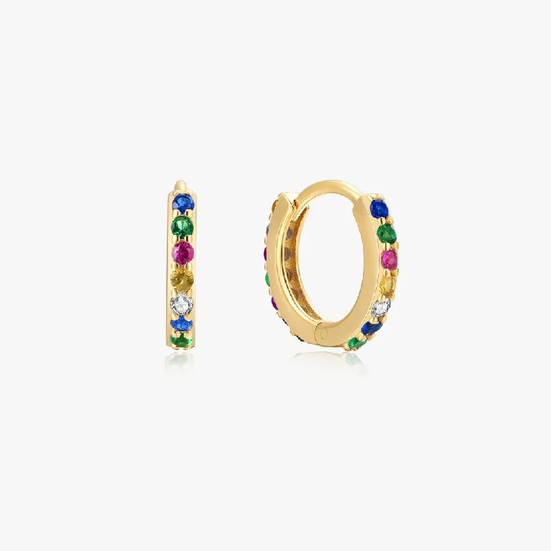 Round Hoop Earrings For Fashionistas-Colorful Gems Huggies in Gold