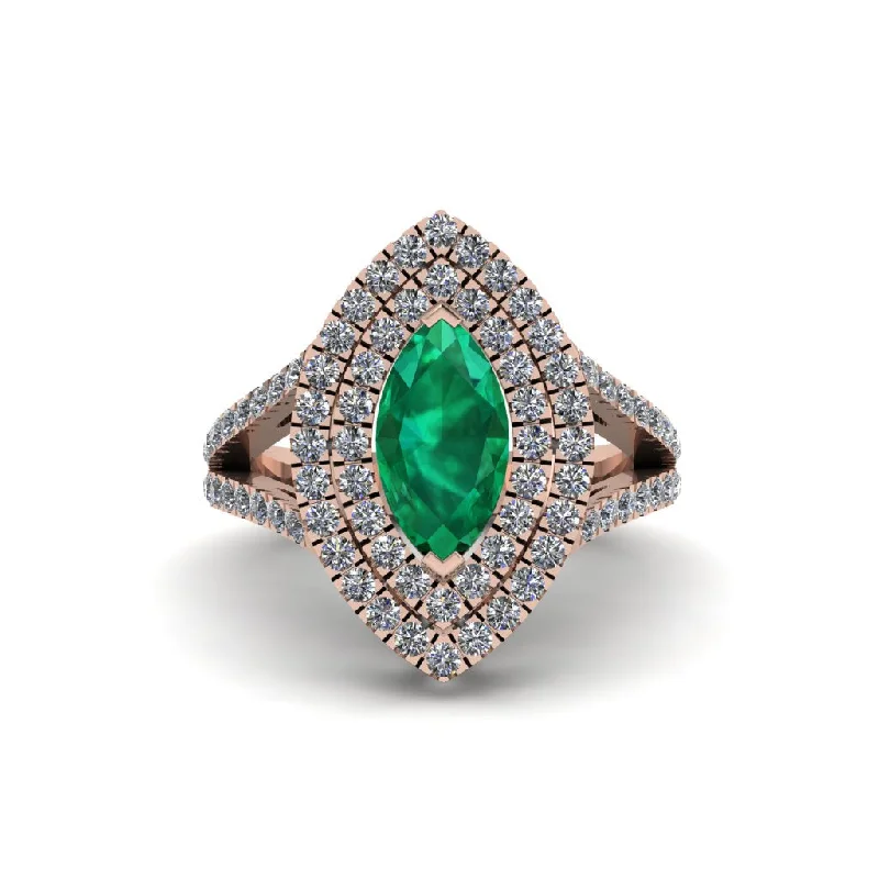 Unique Engagement Rings For Alternative Brides-Marquise Emerald Double Halo Engagement Ring - Avah No. 5