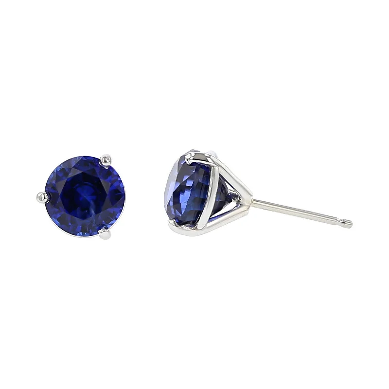 Custom Earrings For Personalized Gifts-18K White Gold Blue Sapphire Stud Earrings