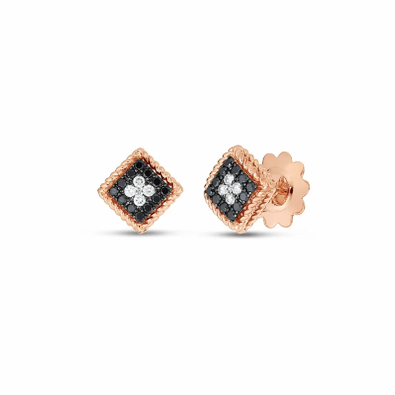 Designer Earrings For Fashionable Style-18K Rose Palazzo Ducale Black and White Diamond Stud Earrings