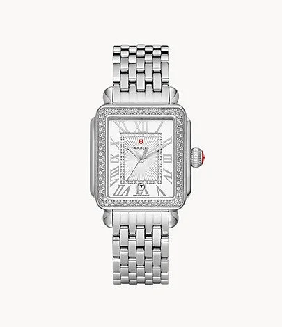 Watches With Starry Designs-Michele Deco Madison Stainless Steel Diamond Watch