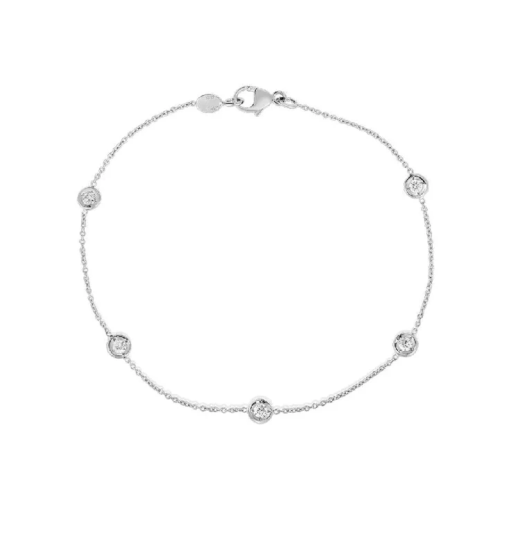 Bracelets With Exotic Designs-Roberto Coin 18k White Gold Diamond By The Inch Station Bracelet - .25cttw