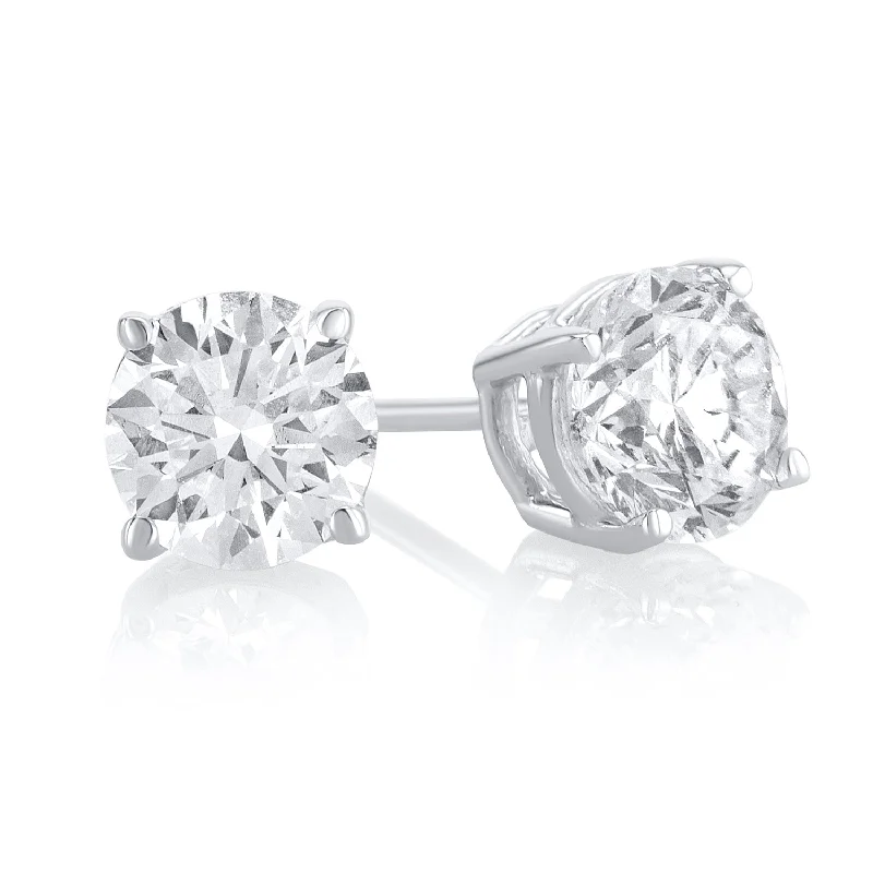 Custom Crystal Earrings For Unique Gifts-1.50 Carat Round Lab Grown Diamond Studs in 14K White Gold