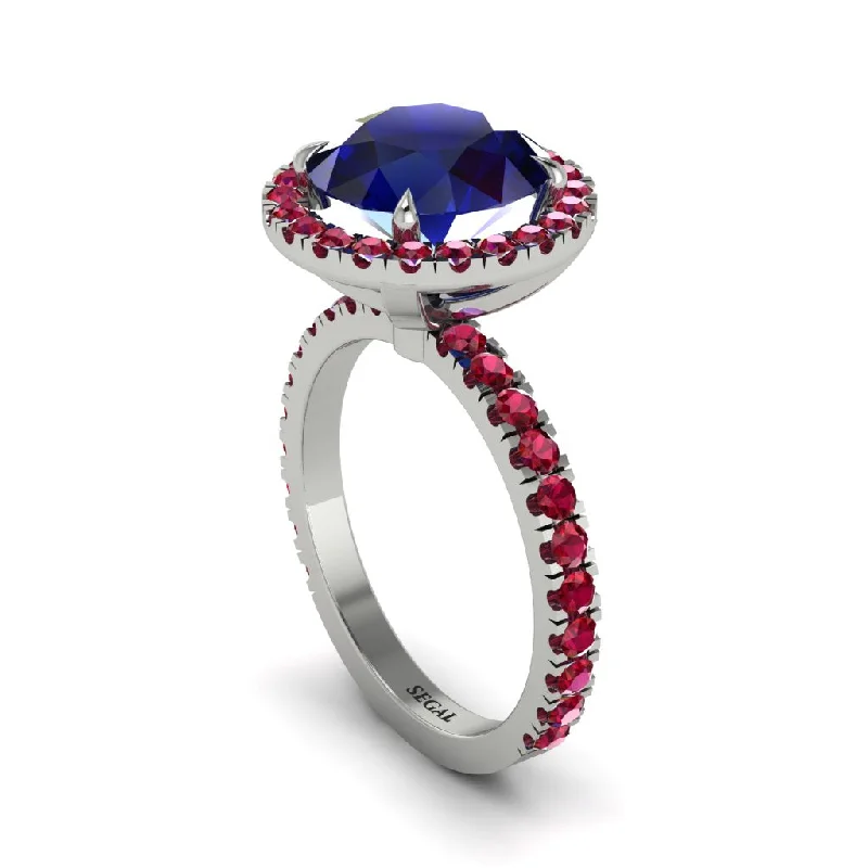 Trendy Stackable Rings For Fashion Forward-Round Cut Sapphire Halo Engagement Ring - Charleigh No. 60