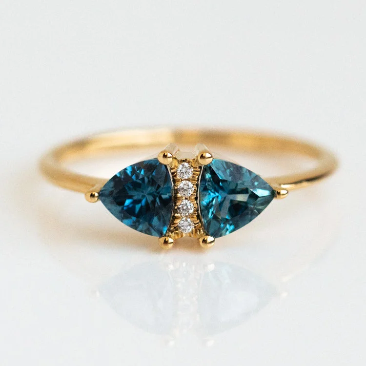 Beautiful Wedding Rings For Couples-Vintage Style Engagement Ring with Teal Sapphire Trillions