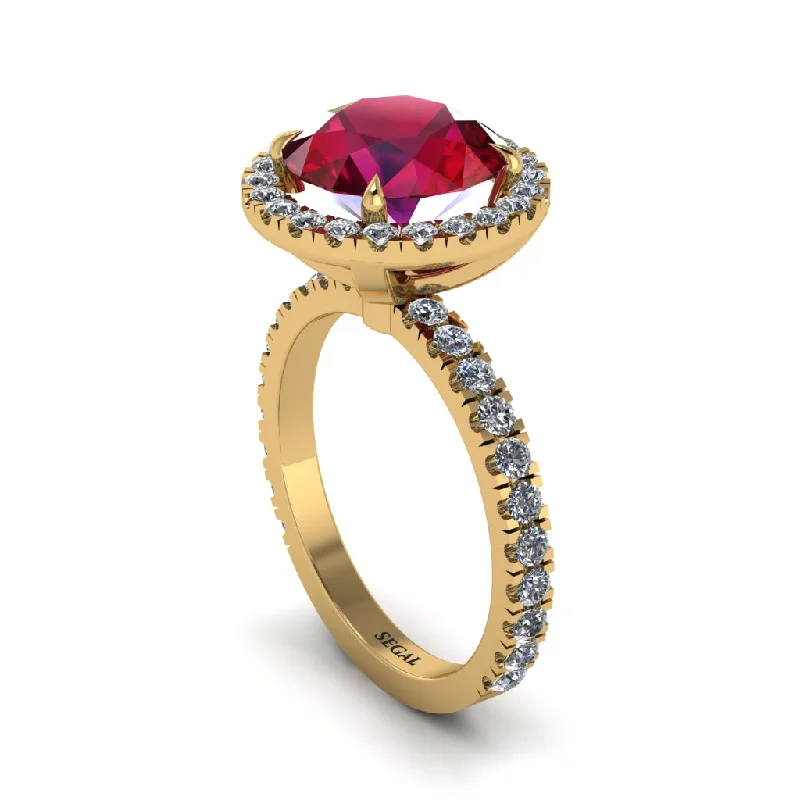 Elegant Sapphire Rings For Engagement-Round Cut Ruby Halo Engagement Ring - Charleigh No. 10