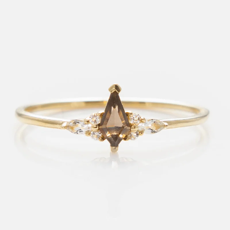 Gold Wedding Rings For Brides-Solid Gold Smoky Quartz Shadow Kite Ring