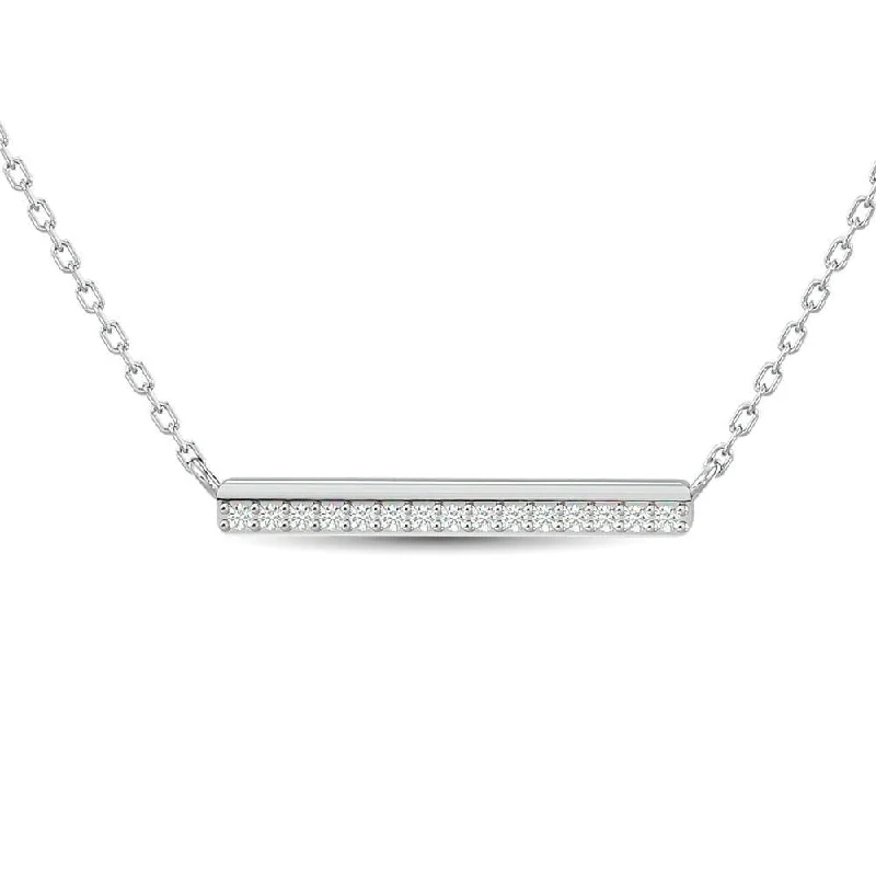 Stylish Nameplate Necklaces For Custom Gifts-Diamond Round Cut Bar Fashion Necklace 1/6 ct tw in 10K White Gold