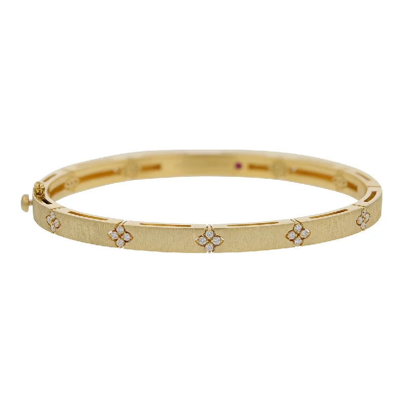 Bangles With Artistic Features-Love in Verona 0.15Ct Diamond Satin Bangle Bracelet in 18K Yellow Gold