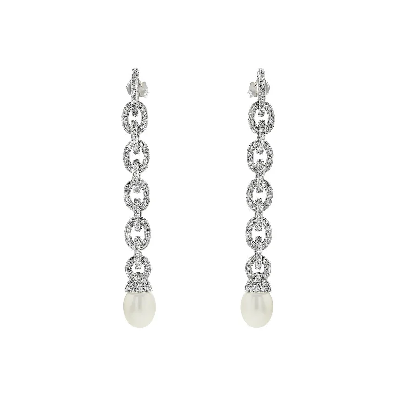 Fashionable Stud Earrings For Casual Wear-18K White Gold Pearl and Diamond Drop Earrings