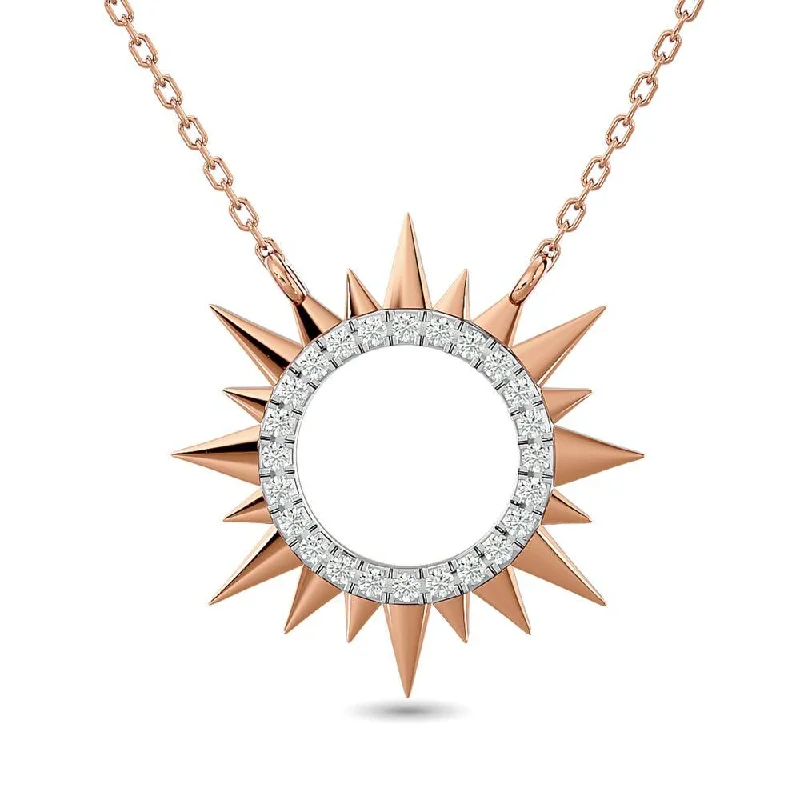 Statement Resin Necklaces For Bold Fashion-Diamond 1/8 ct tw Sun Necklace in 10K Rose Gold