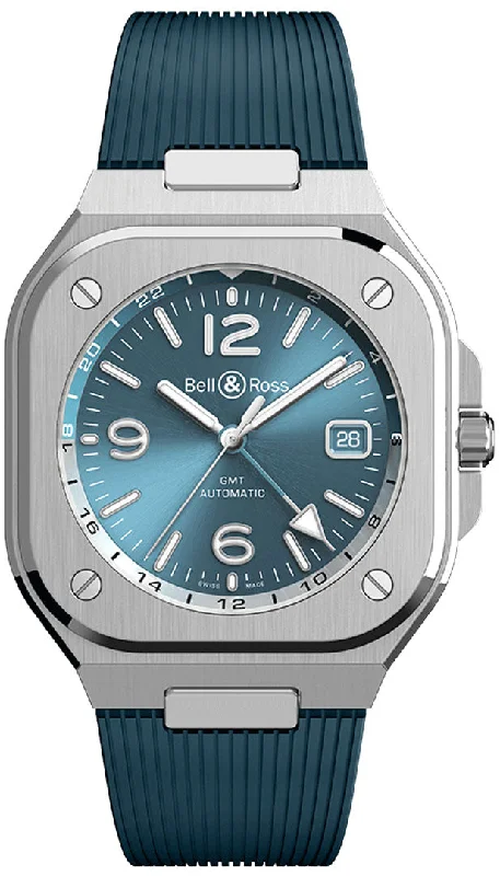 Watches With Intricate Patterns-Bell & Ross BR05 GMT Stainless Steel Sky Blue 41mm Watch