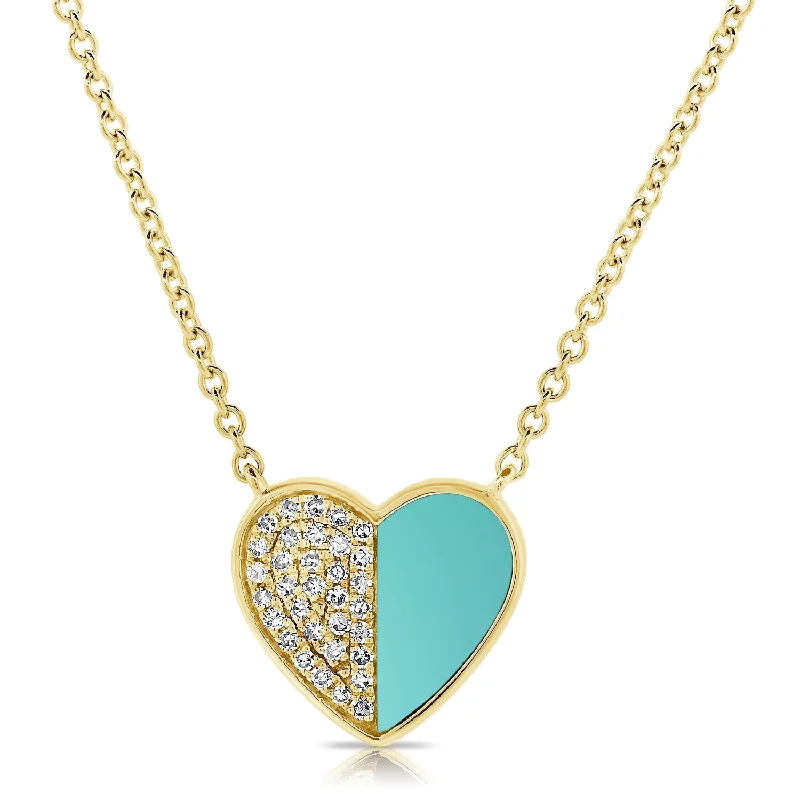 Unique Bar Pendant Necklaces For Modern Fashion-Diamond Hearts & Turquoise  Love Pendant Necklace