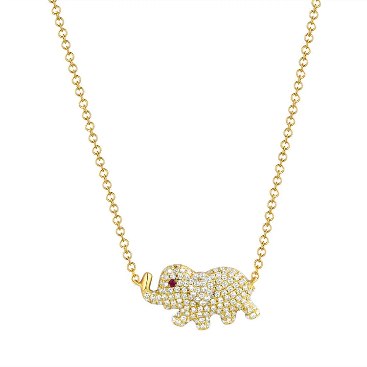 Colorful Crystal Necklaces For Fashionistas-0.50ct Pave Diamond Elephant Pendant Necklace