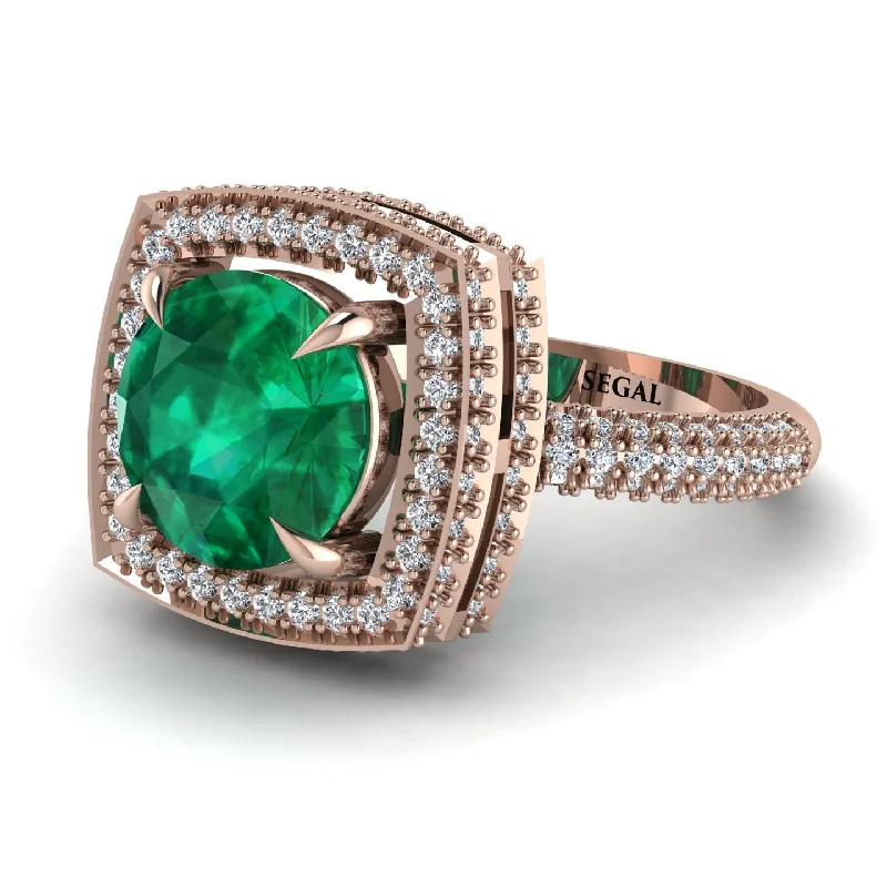 Trendy Men’s Rings For Fashion Enthusiasts-Round Emerald Double Halo Engagement Ring - Kayleigh No. 5