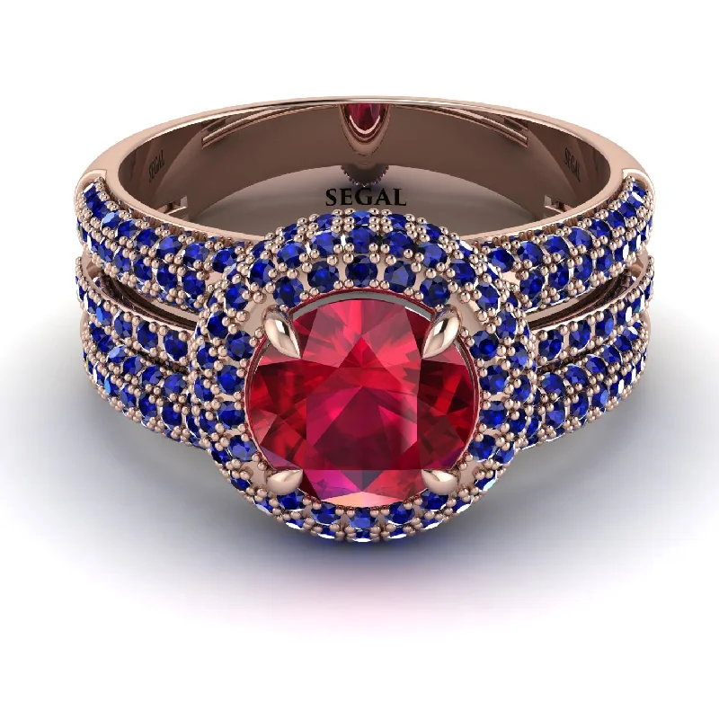 Unique Men’s Wedding Rings For Special Occasions-Ruby Halo Luxury Pave Engagement Ring - Sierra No. 71