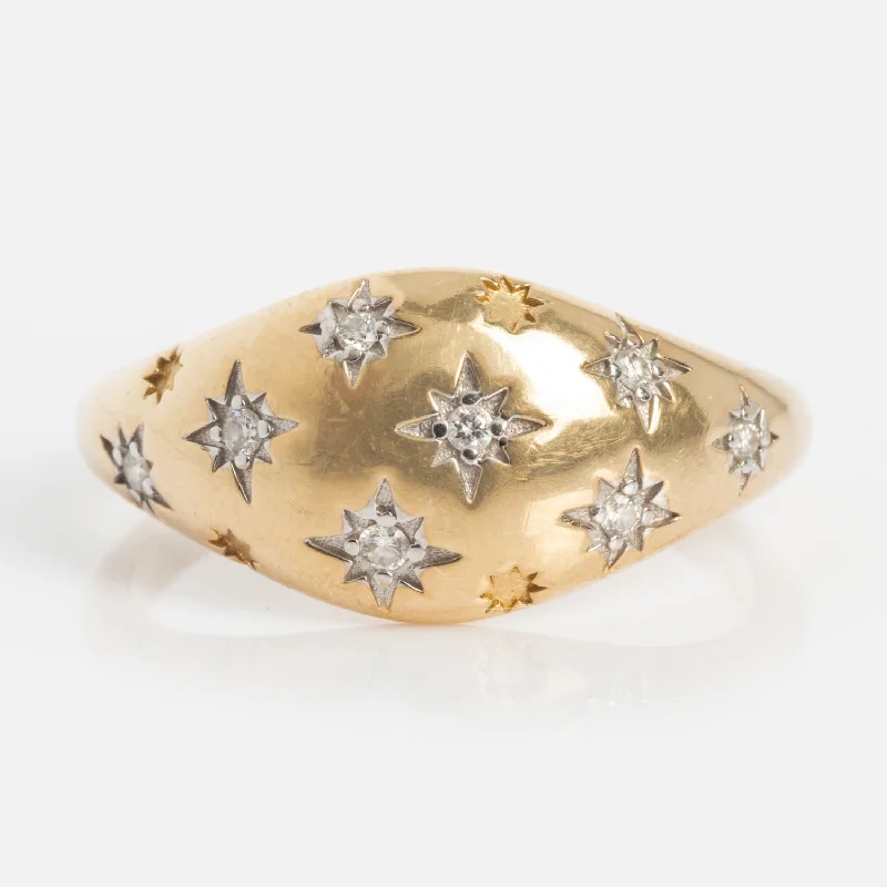 Trendy Silver Rings For Casual Wear-Solid Gold Star Crossed Dome Pinky Ring