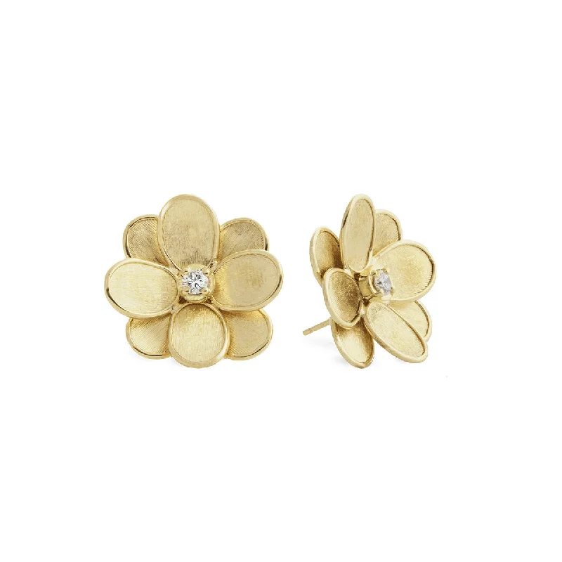 Cute Heart Earrings For Girlfriend Gifts-18K Yellow Gold and Diamond Flower Stud Earrings