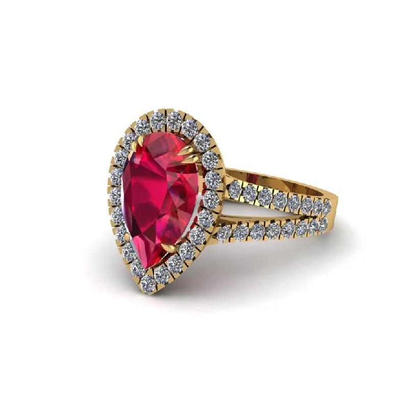 Unique Engagement Rings For Non-Traditional Brides-Pear Ruby Halo Split Shank Engagement Ring - Helena No. 10