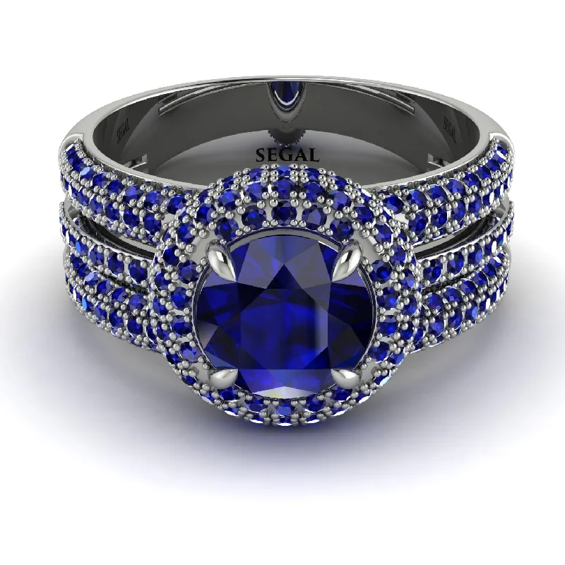 Vintage Style Rings For Retro Fashion-Sapphire Halo Luxury Pave Engagement Ring - Sierra No. 75