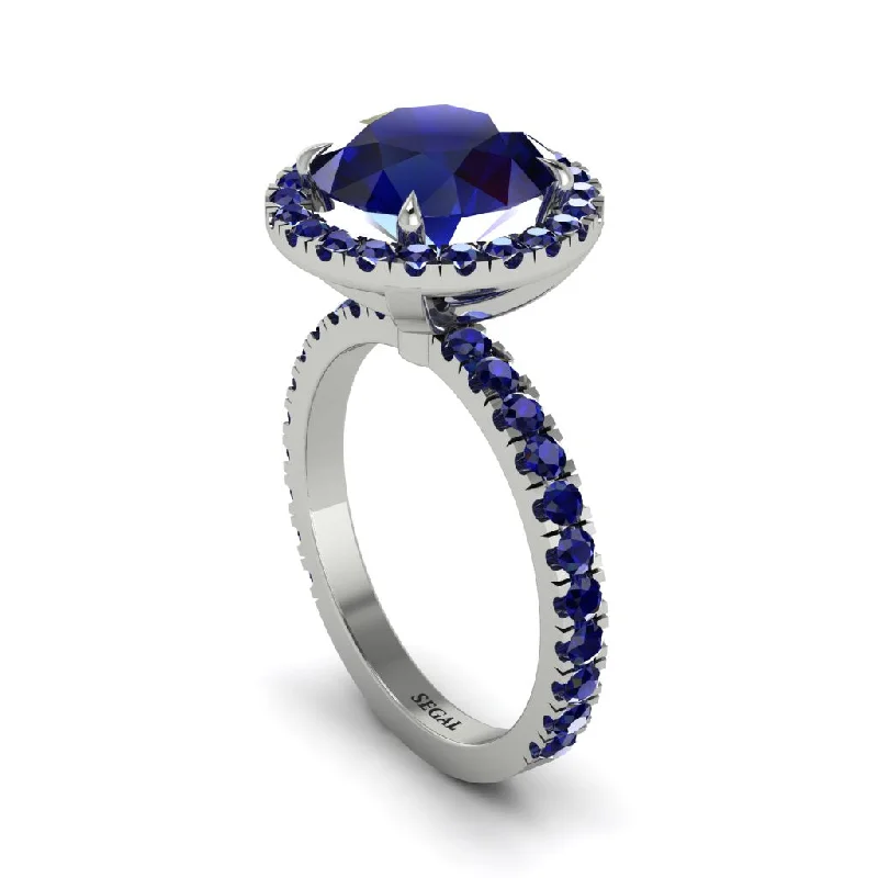 Fashionable Stack Rings For Trendy Looks-Round Cut Sapphire Halo Engagement Ring - Charleigh No. 75