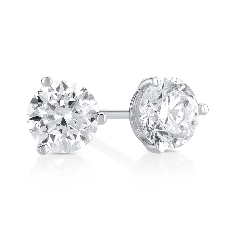 Vintage Style Stud Earrings-.35 Carat Round Lab Grown Diamond Studs in 14K White Gold