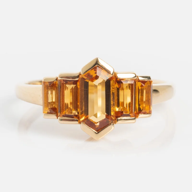 Elegant Ruby Rings For Engagement-14k Graduated Citrine Deco Ring