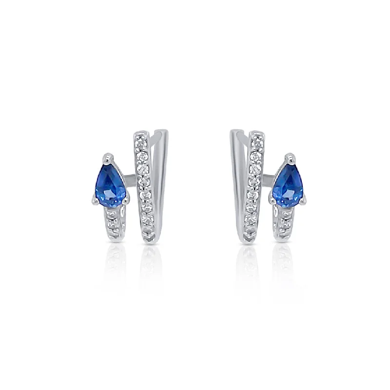 Crystal Drop Earrings For Elegant Look-0.50 Carat Sapphire Diamond Earrings in 14K White Gold