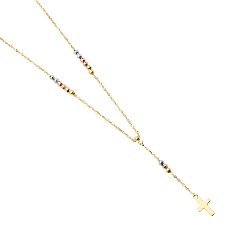 Statement Resin Necklaces For Bold Fashion-14K THREE COLORED GOLD 2.5MM BALL ROSARY NECKLACE