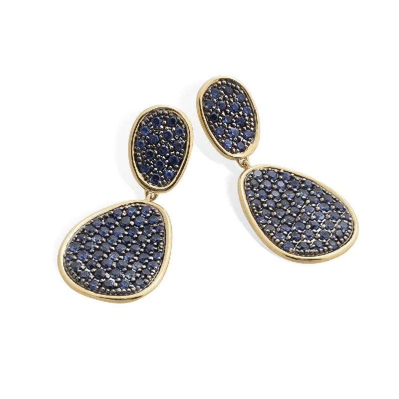 Beautiful Custom Earrings For Unique Gifts-18K Yellow Gold and Sapphire Double Drop Earrings