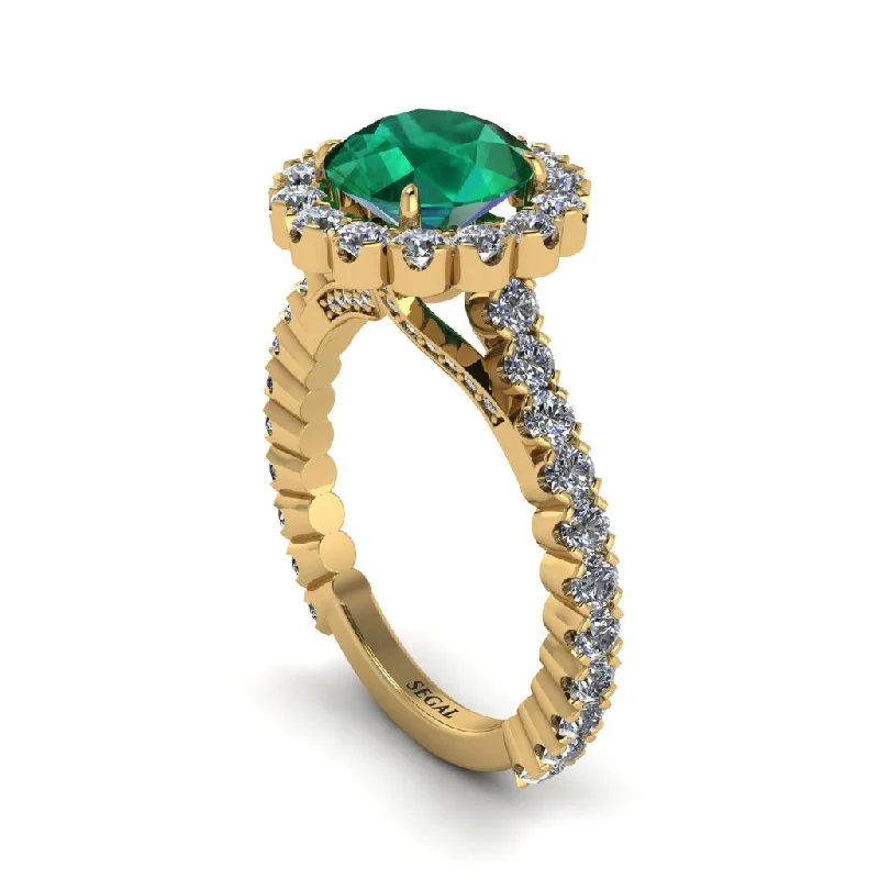 Bold Wedding Bands For Bold Couples-Round Cut Emerald Timeless Splendor Engagement Ring - Jazlyn No. 4