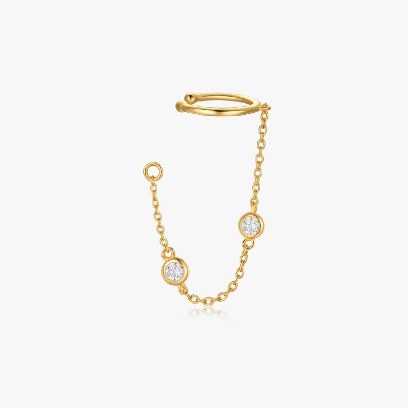 Simple Drop Earrings For Easy Wear-Crystal Chain Cuff Stud Jacket in Gold