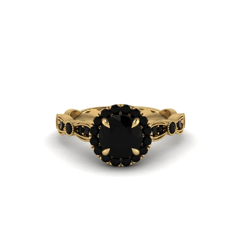 Fashionable Gemstone Rings For Casual Wear-Round Cut Black Diamond Radiant Eternity Engagement Ring - Kamryn No. 37