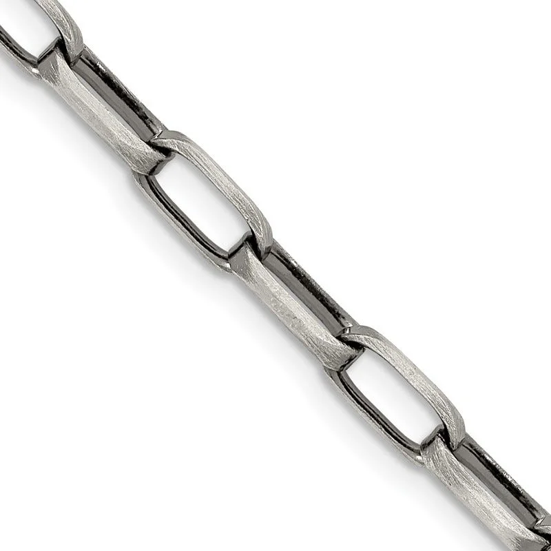 Silver Bar Necklaces For Elegant Simplicity-Sterling Silver Antiqued 4.8mm Elongated Open Link Chain Necklace