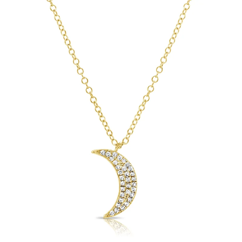 Statement Long Necklaces For Special Occasions-14K Gold Moon Necklace with Diamonds