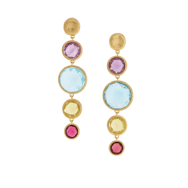 Trendy Resin Earrings For Bold Fashion-18K Yellow Gold and Mixed Gemstone Drop Earrings