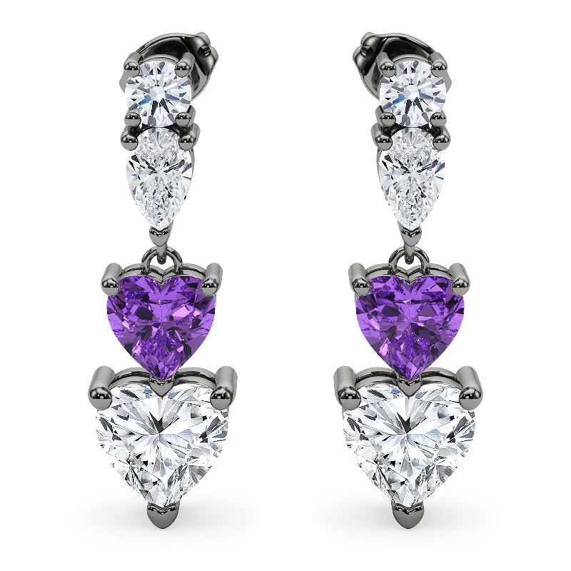 Bold Earrings For Fashionistas-Heart Shape Diamond & Birthstone Drop Earrings