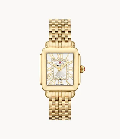 Watches For Couple Gifts-Michele Deco Madison Mid 18K Gold Diamond Dial Watch