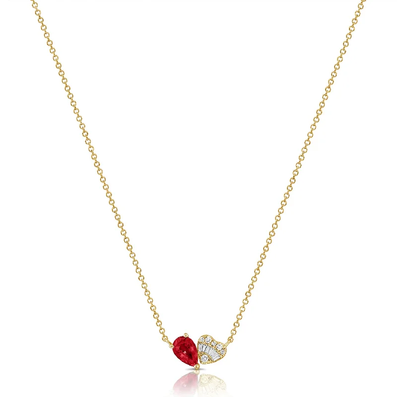 Diamond Pendant Necklaces For Special Occasions-Ruby Heart & Diamond Necklace