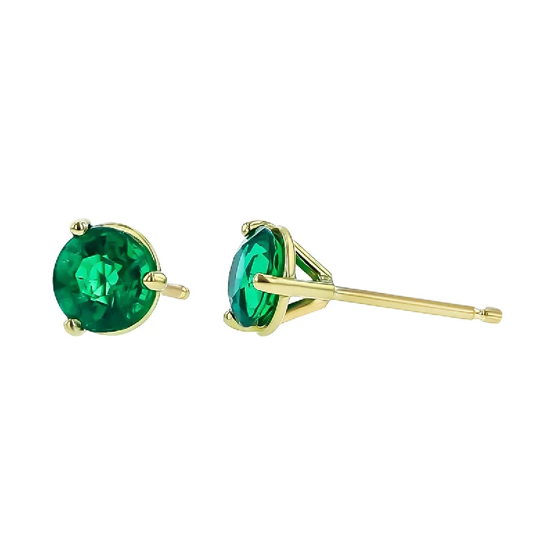 Hoop Earrings For Fashion Enthusiasts-18K Yellow Gold Colombian Emerald Stud Earrings