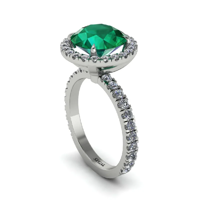 Vintage Diamond Rings For Brides-Round Cut Emerald Halo Engagement Ring - Charleigh No. 6