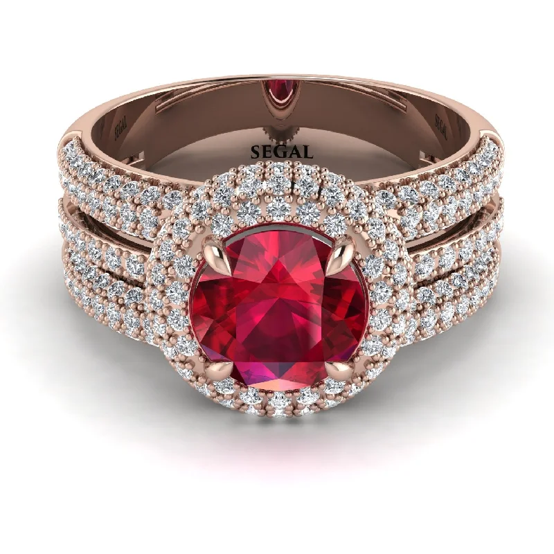 Vintage Silver Rings For Retro Style-Ruby Halo Luxury Pave Engagement Ring - Sierra No. 11