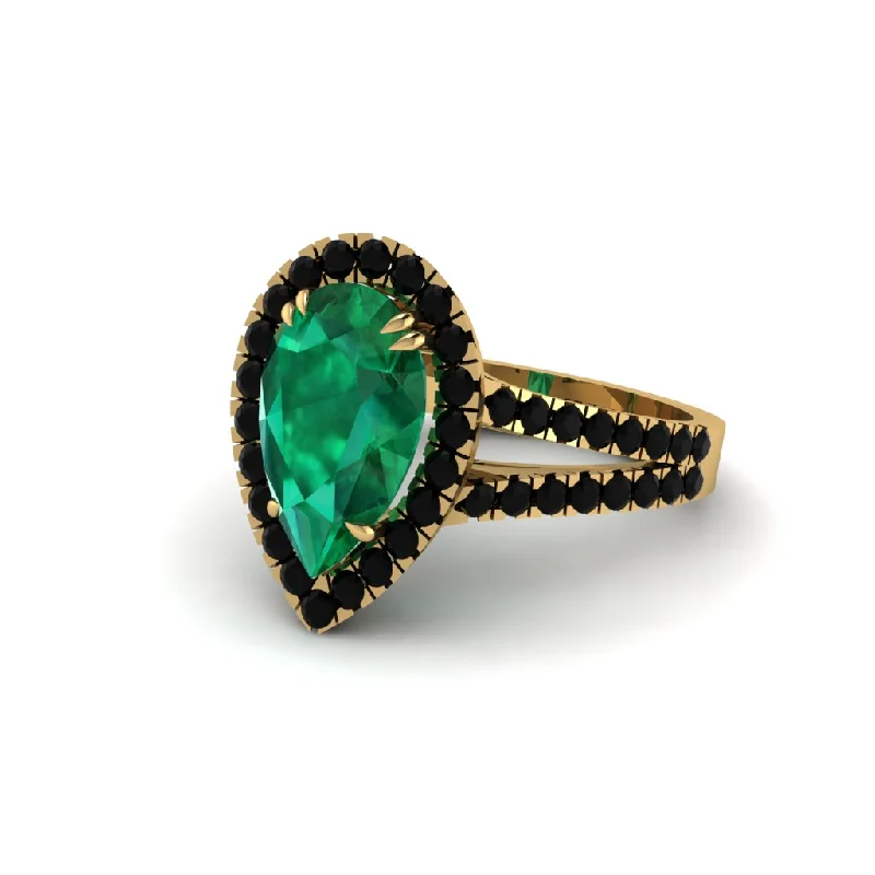 Custom Vintage Rings For Bold Fashion-Pear Emerald Halo Split Shank Engagement Ring - Helena No. 34