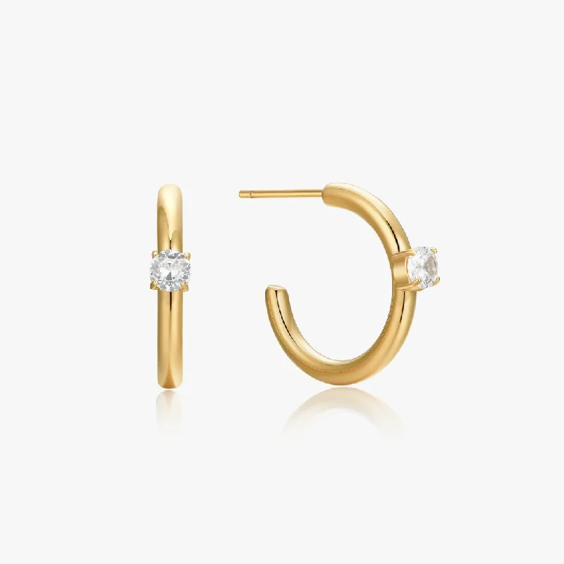 Statement Hoop Earrings For Casual Wear-Single Gem Gold Hoops