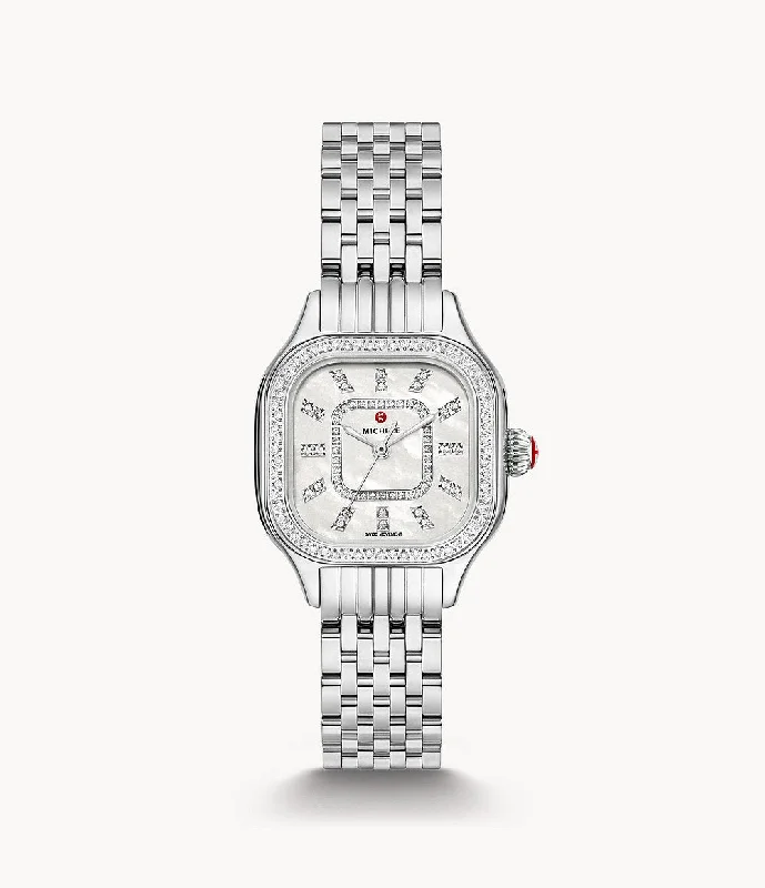 Watches For Baby Showers-Michele Meggie Diamond Stainless Steel Watch